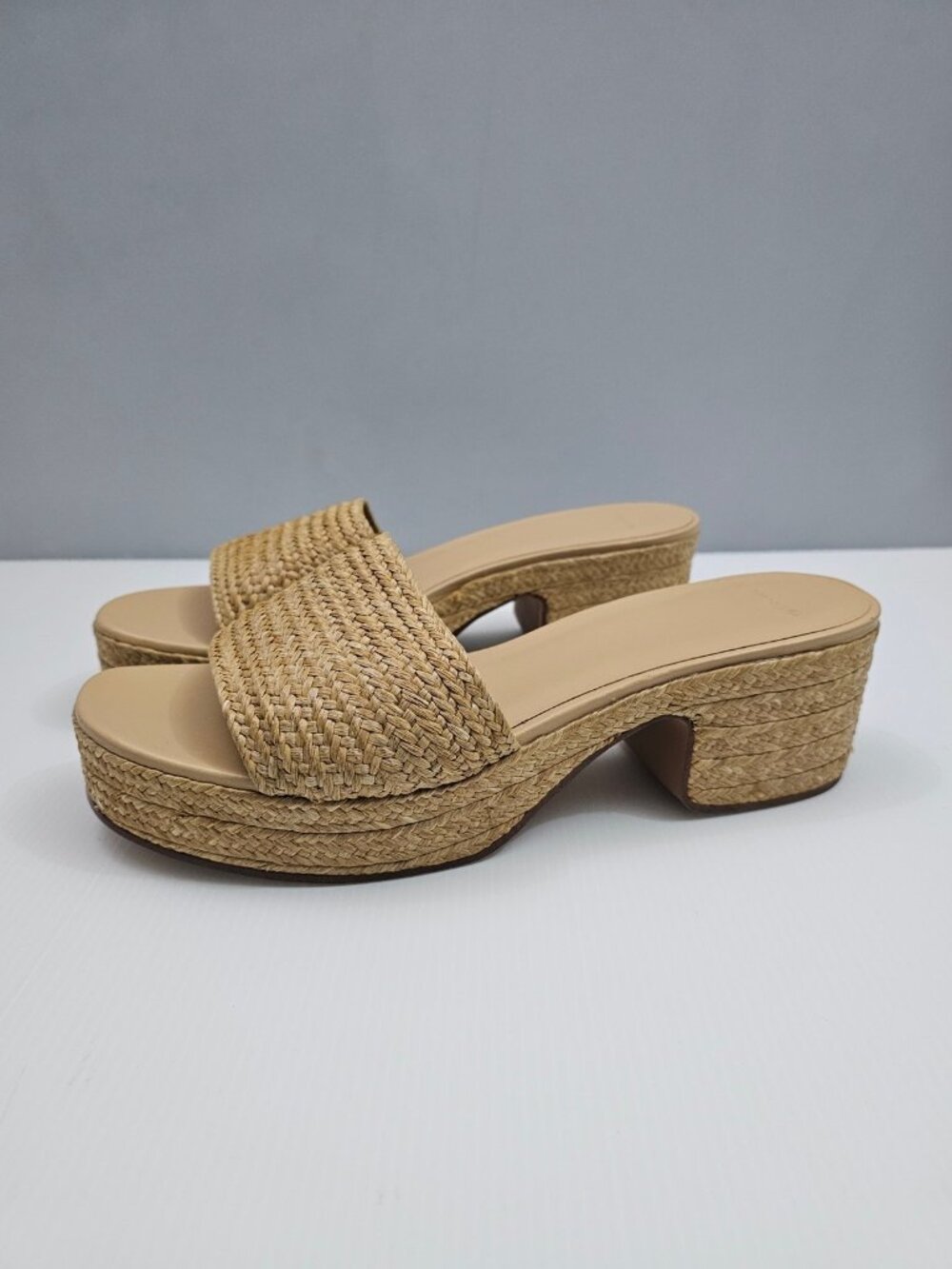 Vince Clarita Raffia Platform Wedge Sandals Womens 11 Slide Woven Neutral Resort